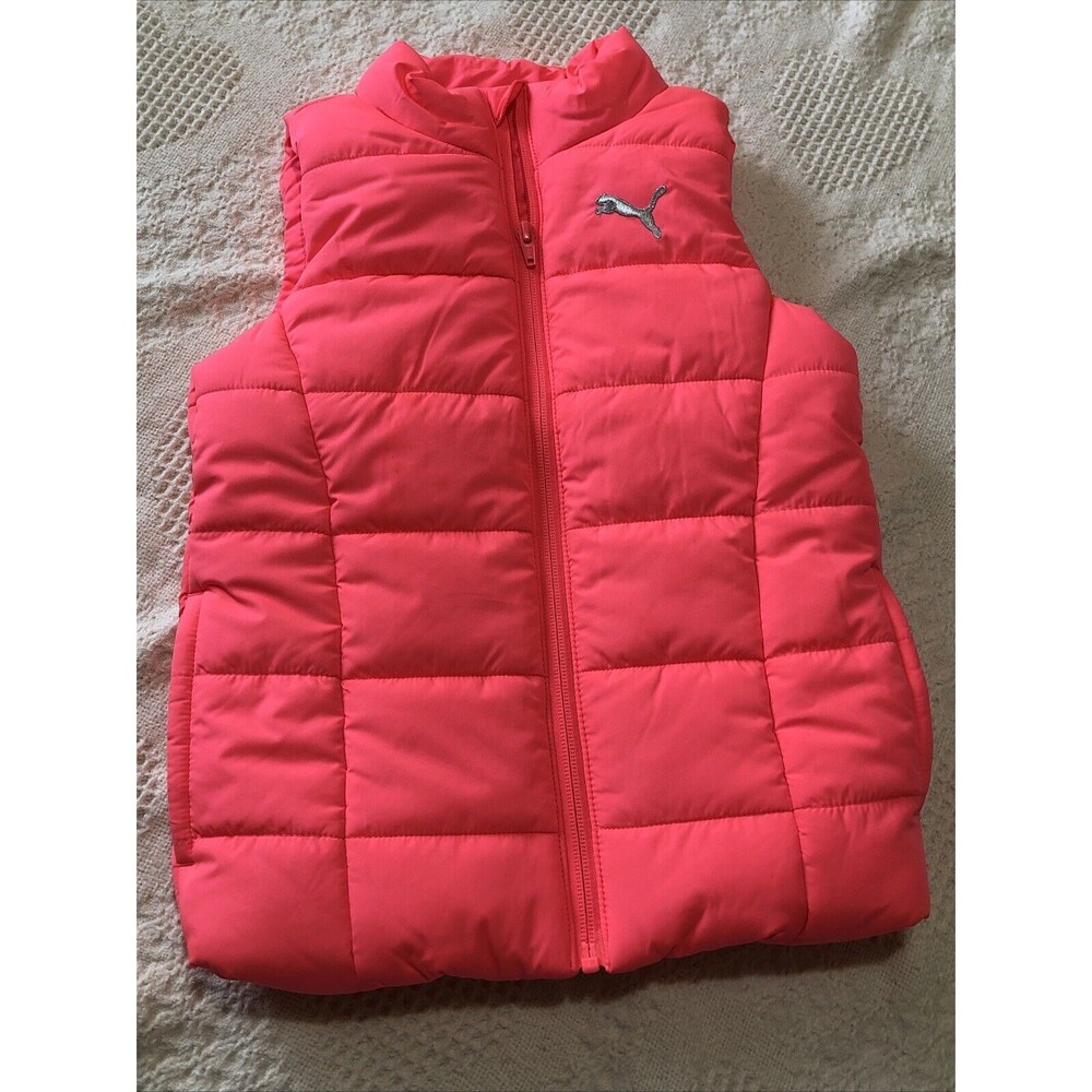 Puma Girl Quilted Puffer Vest Outerwear Pockets Fluorescent Hot Pink Size 5/6 XS